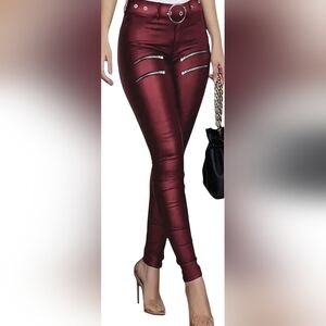Chic Me Women's Satin Skinny Pants w/belt - Size XL